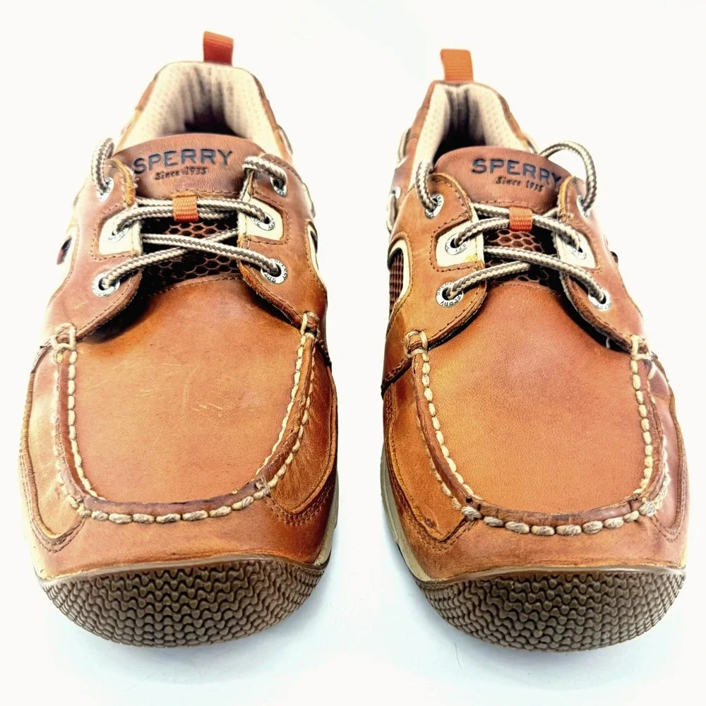 Sperry Billfish Boat Shoes Mens 10.5 Tan Brown Leather Mesh Deck Loafers